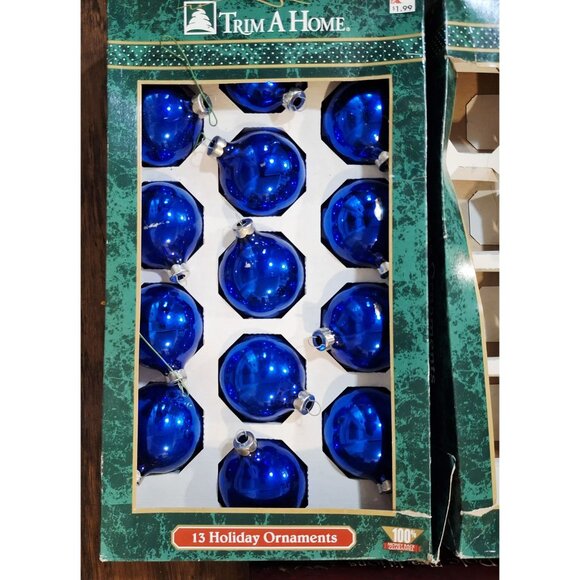 Trim A Home Holiday Ornaments Set 13 Blue Glass Vintage Cottage Cabincore - Picture 2 of 5